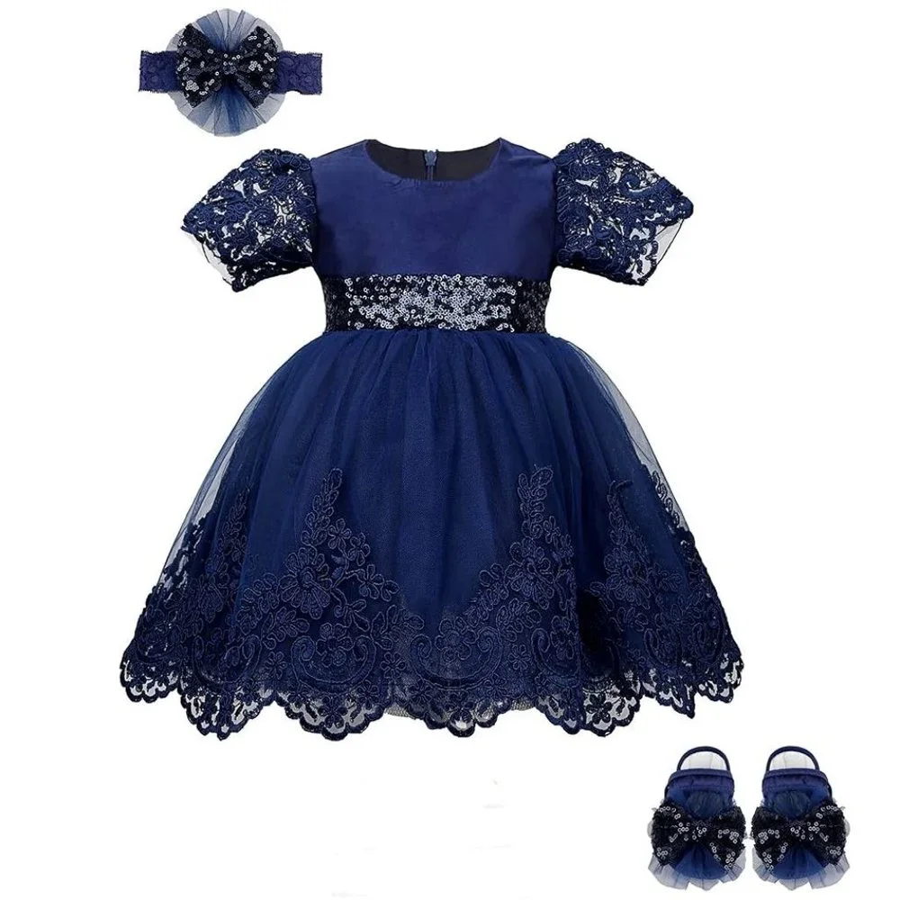 NWT Beautiful Sparkling Sequin Bow Baby Dress Christmas Flower Girl Page…